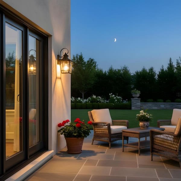 Light Pro 16.5 in. Black Not Motion Sensing Outdoor Hardwired Wall Lantern Sconce with Clear Glass No Bulbs Included