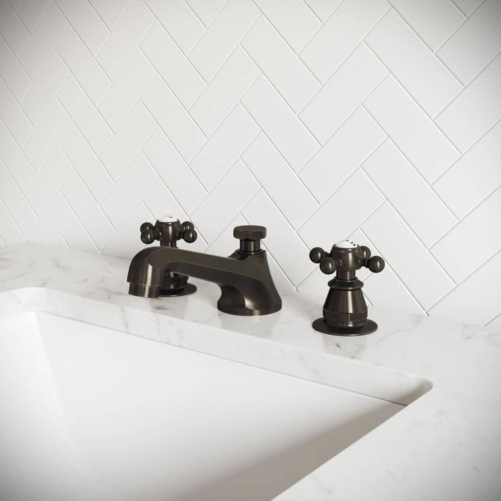 Oil Rubbed Bronze Widespread Bathroom Faucet with Cross Handles