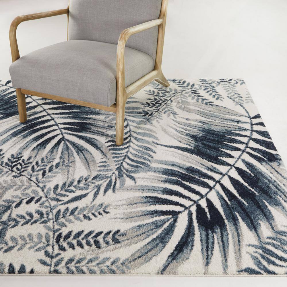 Baumann Blue and Gray Synthetic Floral Area Rug, 8' x 10'