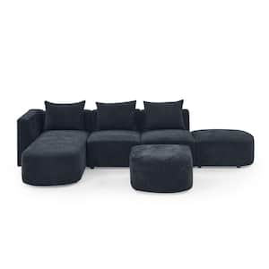 5-Piece Left Face L Shaped Polyester Modular Sectional Sofa with Ottoman in. Black