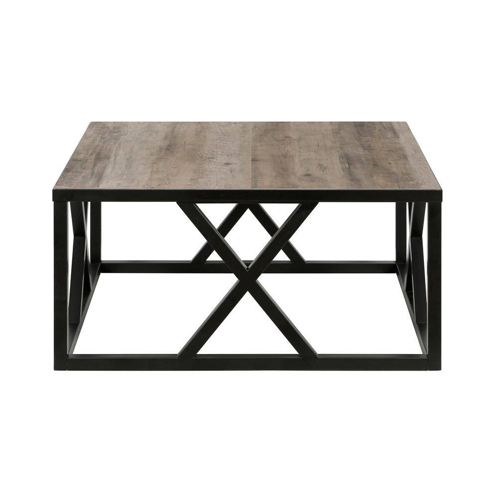 Gray Oak and Blackened Bronze Square Coffee Table with Storage