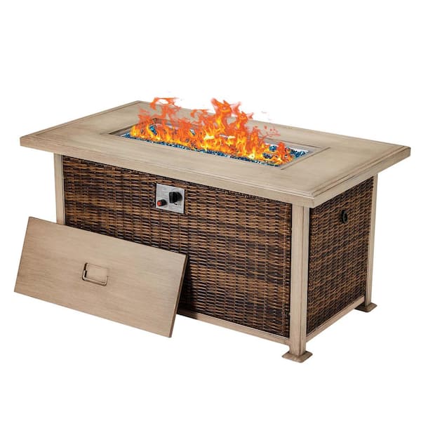 Unbranded 50 in. Propane Fire Pit Table Rattan Fire Pit Table, 50,000 BTU Gas Firepits for Outside (Not include Glass Wind Guard)