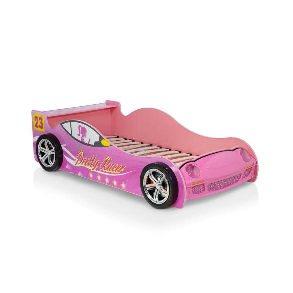 America Meera Pink Twin Race Car Bed, Race Car Bunk Beds