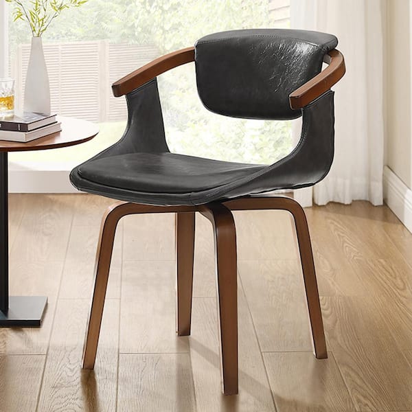 Art Leon Iva Dark Gray Faux Leather Swivel Arm Chair with 4 Wood Legs