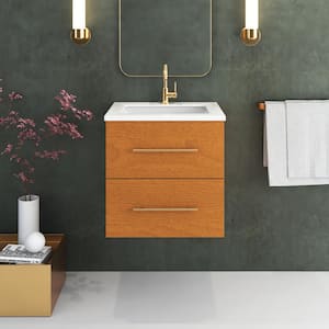 Napa 24 W x 22 D x 21-3/8 H Single Sink Bathroom Vanity Wall Mounted in Pacific Maple with White Quartz Countertop