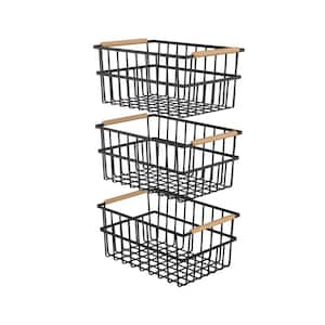 Metal Wire Organizer Bin Basket with Handles; Set of 3; Black