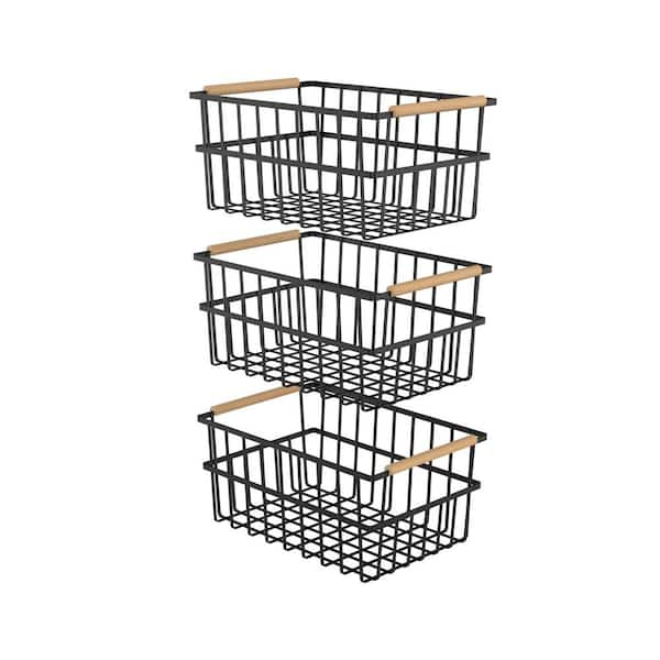 Aoibox Metal Wire Organizer Bin Basket with Handles; Set of 3; Black ...