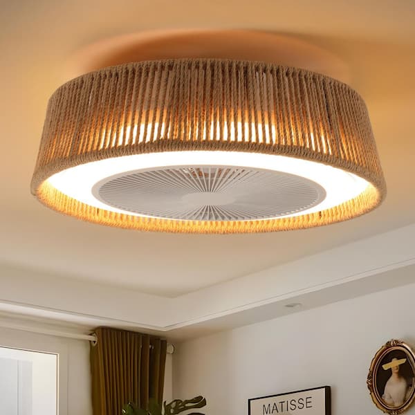 Lasaideal 21 in. Bohemian Rattan Indoor Beige Caged Integrated LED Ceiling Fan with APP/Remote, 6-Speeds, Dimmable, Silent