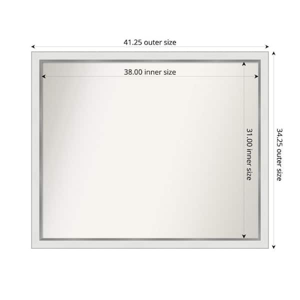 Amanti Art Medium Rectangle Satin White Silver Casual Mirror (34 in. H x 41 in. W)