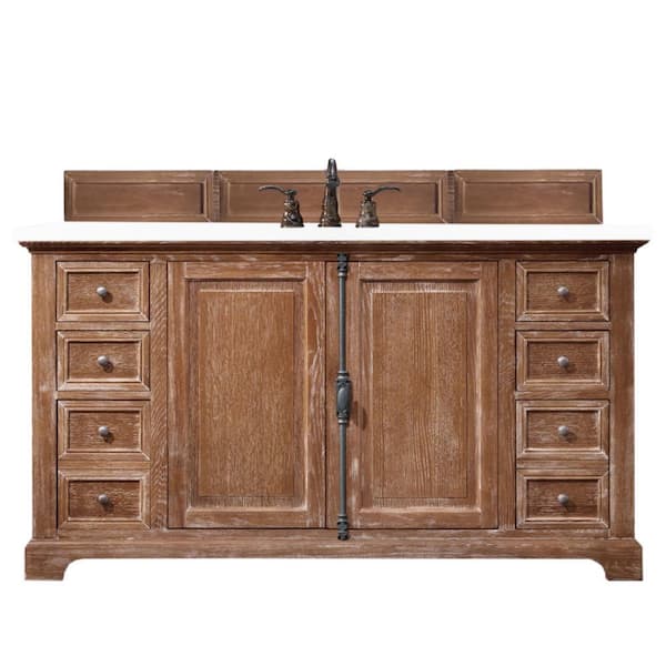 Providence 60.0 in. W x 23.5 in. D x 34.3 in. H Bathroom Vanity in Driftwood with White Zeus Quartz Top