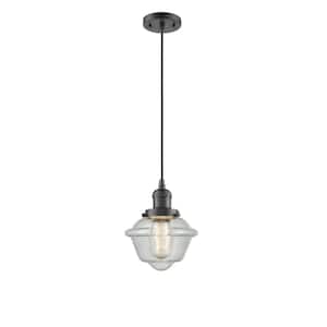 Oxford 60-Watt 1 Light Oil Rubbed Bronze Shaded Mini Pendant Light with Seeded glass Seeded Glass Shade