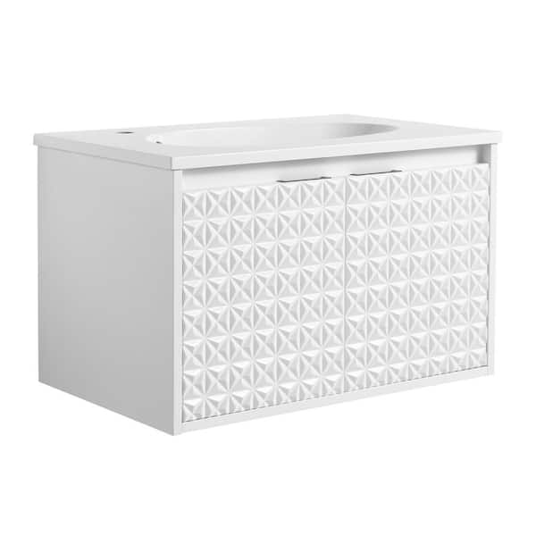 LORDEAR 30 in. W. x 18.2 in. D x 18.5 in. H Floating Wall Mounted Bath Vanity with White Gel Sink in White Star