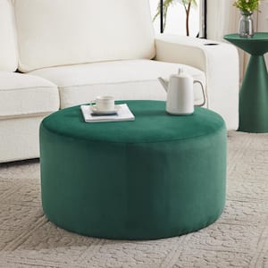 Olive Green Velvet Round Accent Ottomans