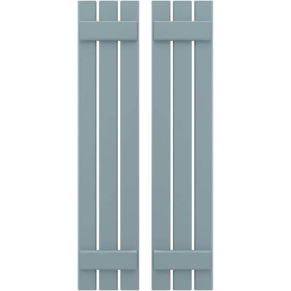 Ekena Millwork 11-1/2 in. W x 41 in. H Americraft 3-Board Exterior Real Wood Spaced Board and Batten Shutters in Peaceful Blue