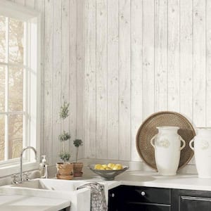 Barn Board Light Grey Vinyl Pre-Pasted Washable Wallpaper Roll (Covers 55 Sq. Ft.)