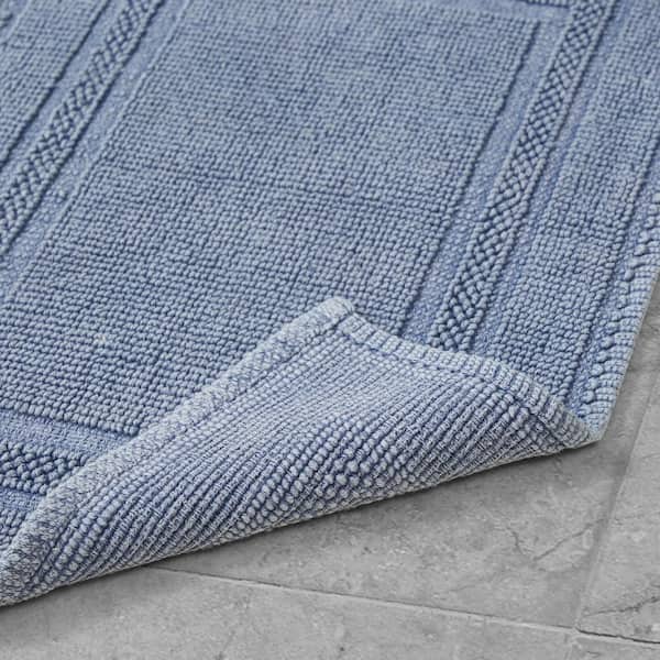 Stonewash Racetrack Washed Blue Solid Color Cotton Rectangle 2-Piece Bath Rug Set