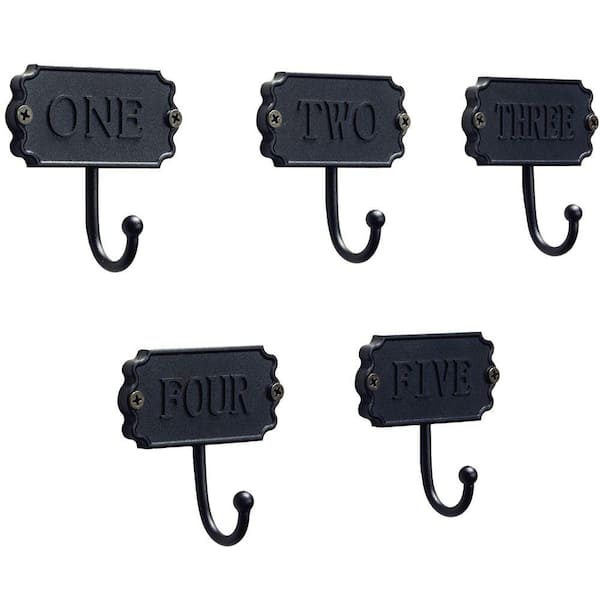 Home Decorators Collection 3.5 in. Matte Black Numbers Hook (5 per Pack)