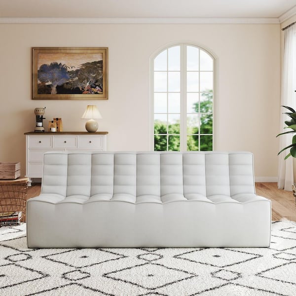 82 in. Gray Modular Fireside Lazy Floor Sofa Couch Linen 3-Seater Loveseat Sectional Sofa for Living Room, Apartment
