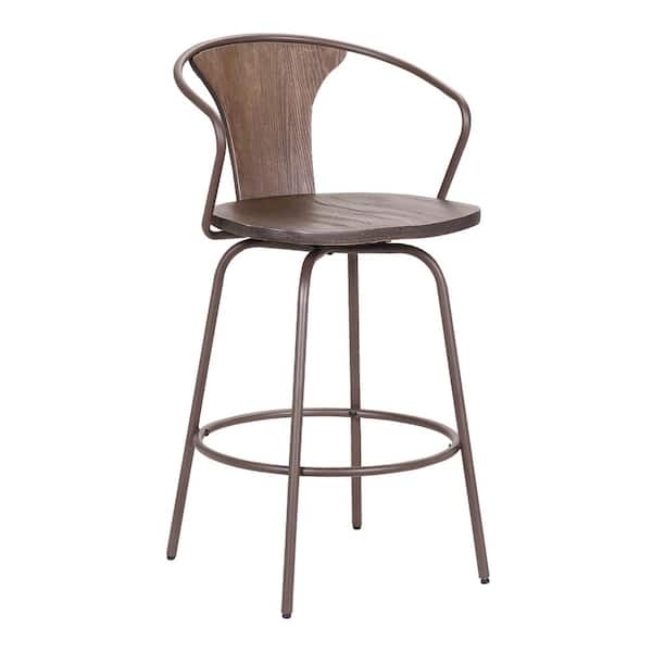 Armen Living Payton Mid-Century 26 in. Brown Powder Coated Counter Height Bar Stool in Walnut Glazed