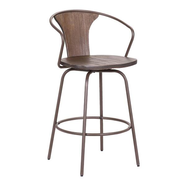 Armen Living Payton Contemporary 30" Bar Height Bar Stool in Black Brushed Wood and Black Powder Coated Finish
