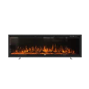 60 in. Recessed Ultra Thin Wall Mounted Electric Fireplace in Black