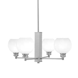 Albany 24 in. 4 Light Brushed Nickel Chandelier with White Marble Glass Shades