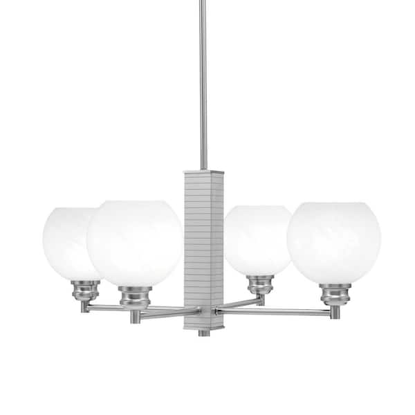 Unbranded Albany 24 in. 4 Light Brushed Nickel Chandelier with White Marble Glass Shades