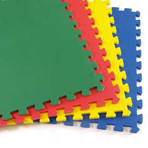GreatPlay Blue, Green, Red and Yellow 2 ft. x 2 ft. x 1/2 in. Foam Puzzle Floor Mats (Case of 16)