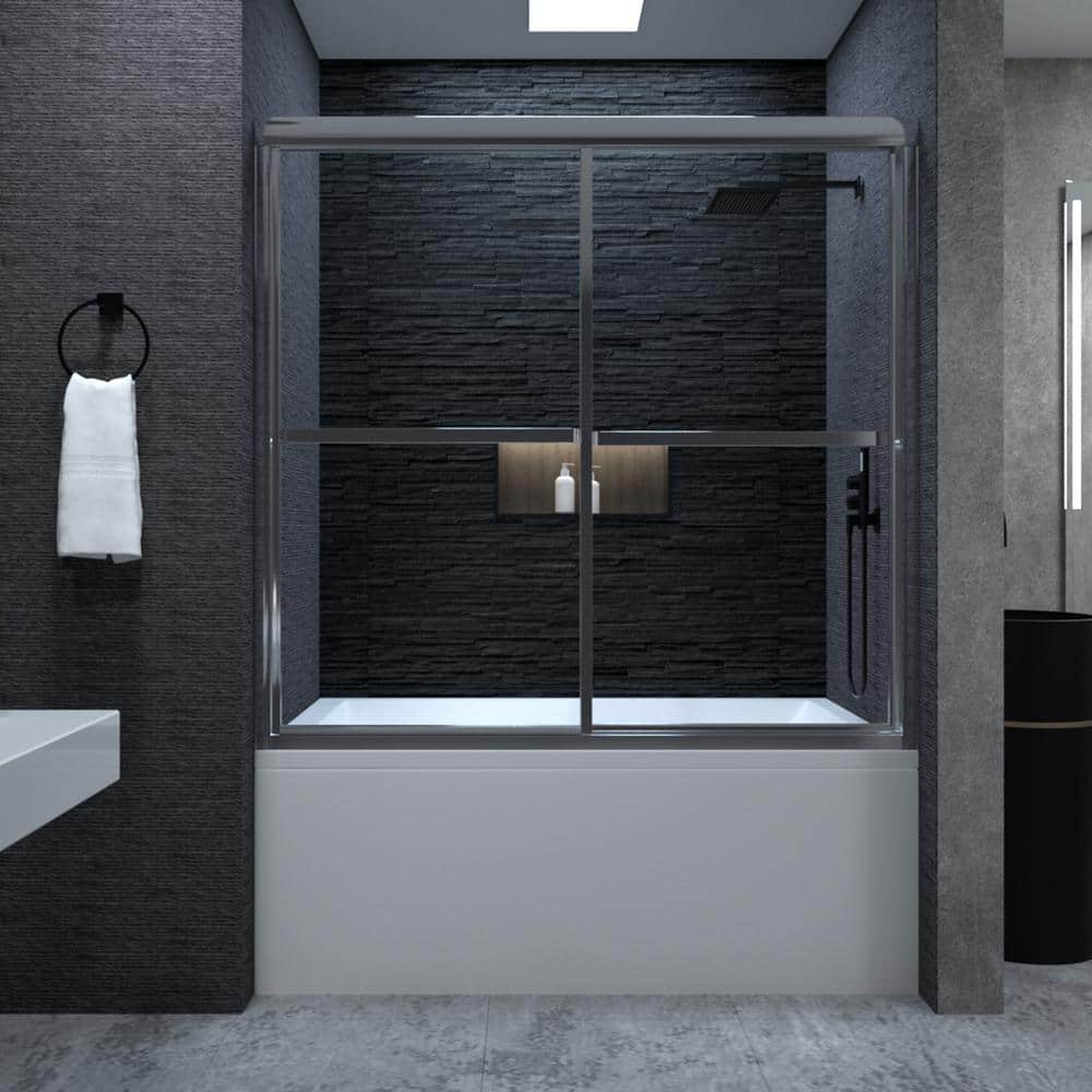 59'' Chrome Framed Sliding Tub Door with Clear Glass