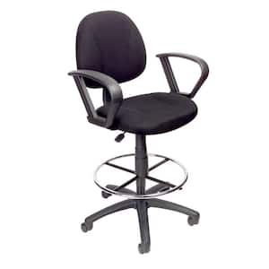 Black Fabric Drafting Chair with Loop Arms and Seat Heigh Adjustment