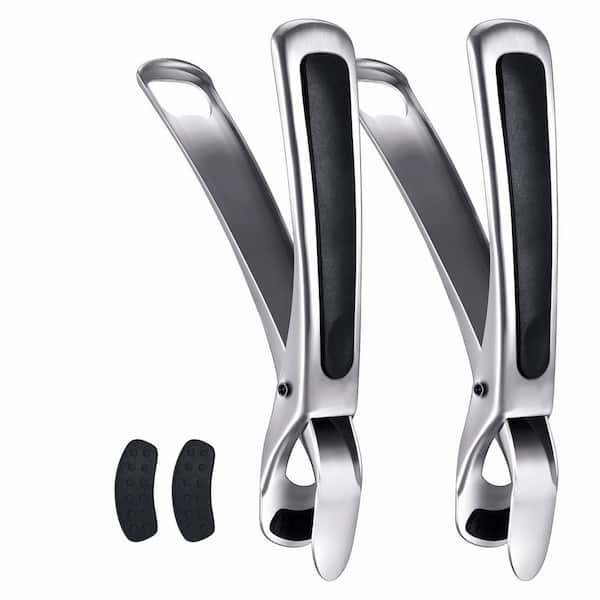 Stainless Steel Plate Bowl Gripper Tongs with Anti-Slip Silicone Handle for Hot Dishes, Microwave and Steamer 2 Pieces