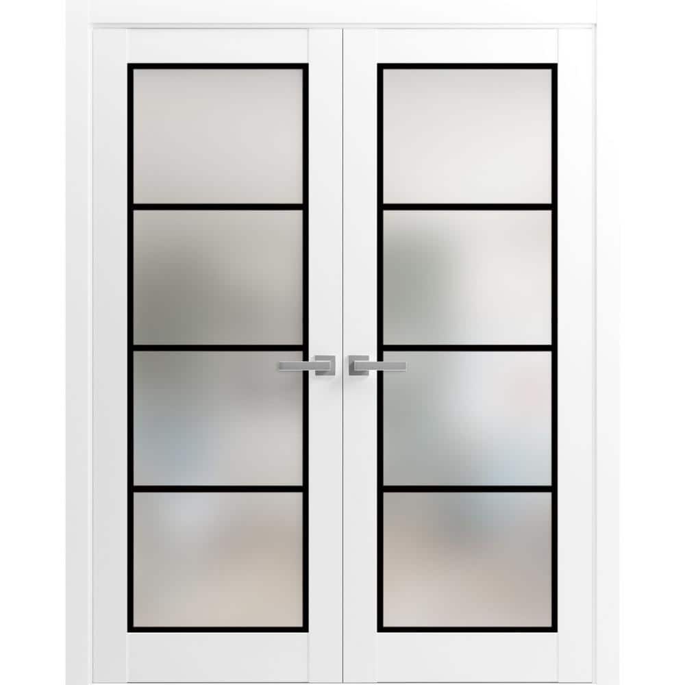 White Silk 60 x 96 Inch French Double Doors with Frosted Glass