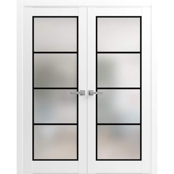 84 in. x 96 in. 2 Panel White Finished Solid Wood Sliding Door with Hardware