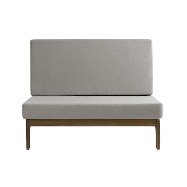 Teak Color Solid Wood Frame Outdoor Loveseat Sofa with Removable Light Camel Cushions