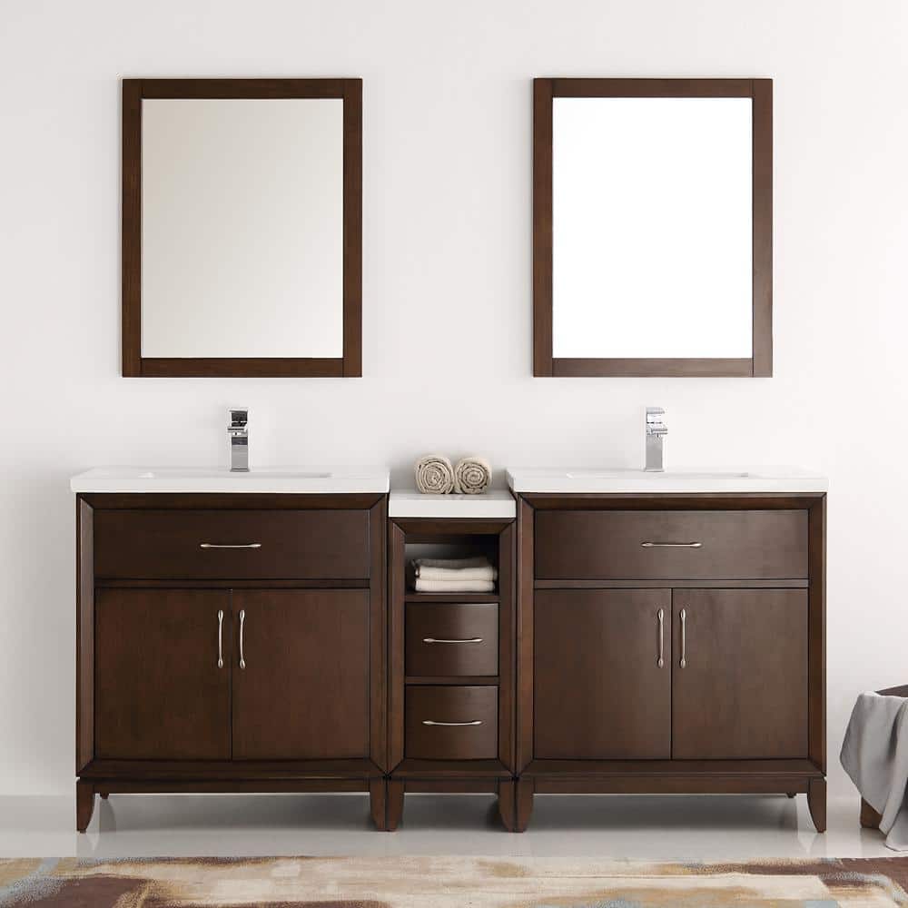 Antique Coffee 72" Double Sink Vanity Set with Mirrors