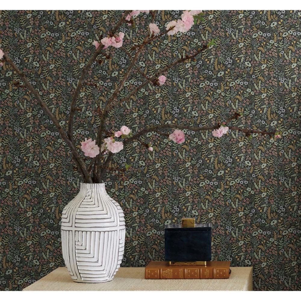 Meadow Blooms 27' x 27" Black Floral Nonwoven Wallpaper