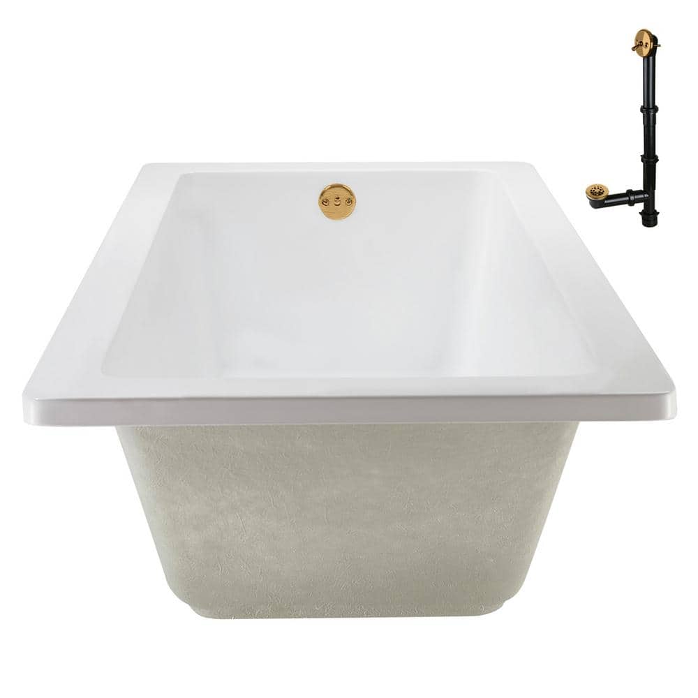 60" x 32" Acrylic Soaking Drop-In Bathtub, Drain Included