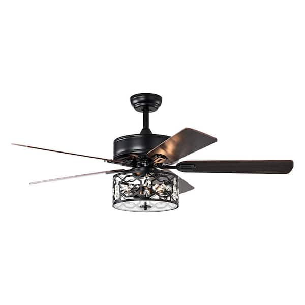 Keazile Balder 52 in. Indoor Matte Black Crystal Ceiling Fan with Remote Control and Reversible Motor