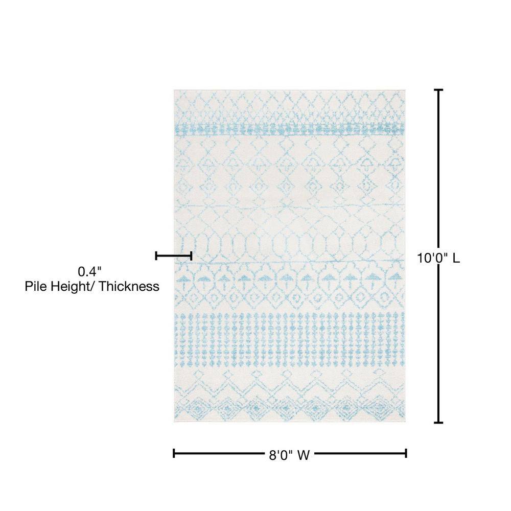 Ivory and Turquoise Moroccan Geometric 8' x 10' Area Rug
