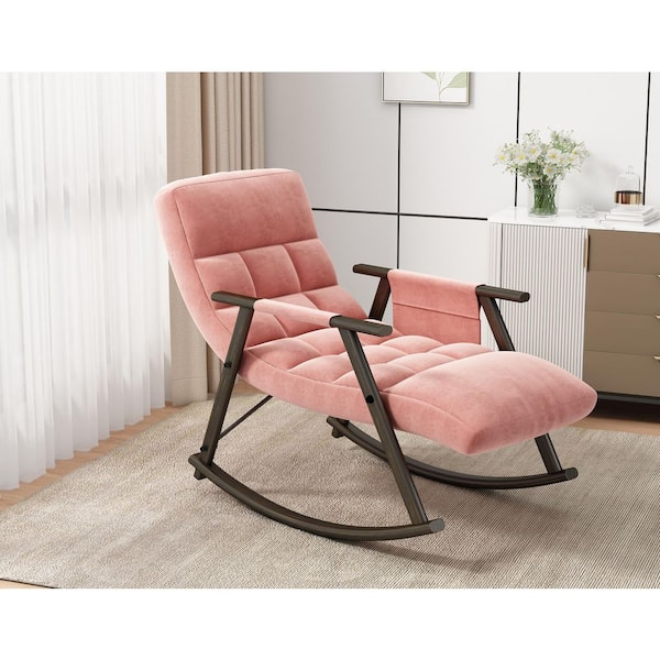 23.30 in. W Pink Casual Folding Rocking Chair Adjustable Backrest and Footrest, Side Pockets Placed Living Room, Bedroom