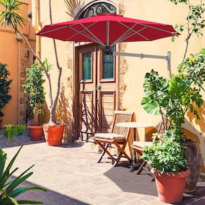 8 ft. Cantilever Patio Wall Mounted Umbrella Parsol with Adjustable Pole in Burgundy