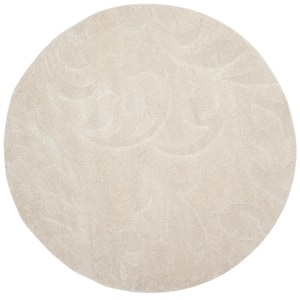 Florida Shag Cream 7 ft. x 7 ft. Round Floral Solid Area Rug