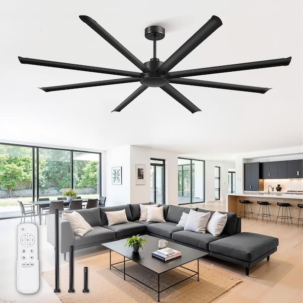 96 in. Large Black Indoor/Outdoor Ceiling Fans Without Light Aluminum 8-Blades Quiet Dc Motor for Patio Downrod Standard