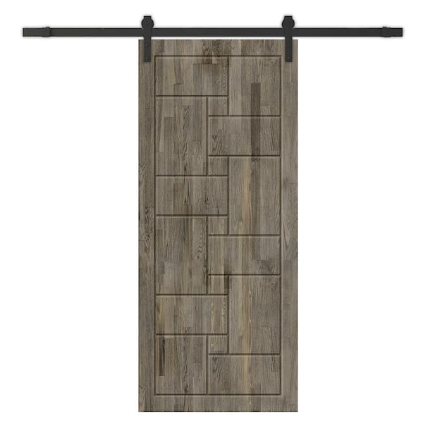 CALHOME 24 in. x 80 in. Weather Gray Stained Pine Wood Modern Interior Sliding Barn Door with Hardware Kit