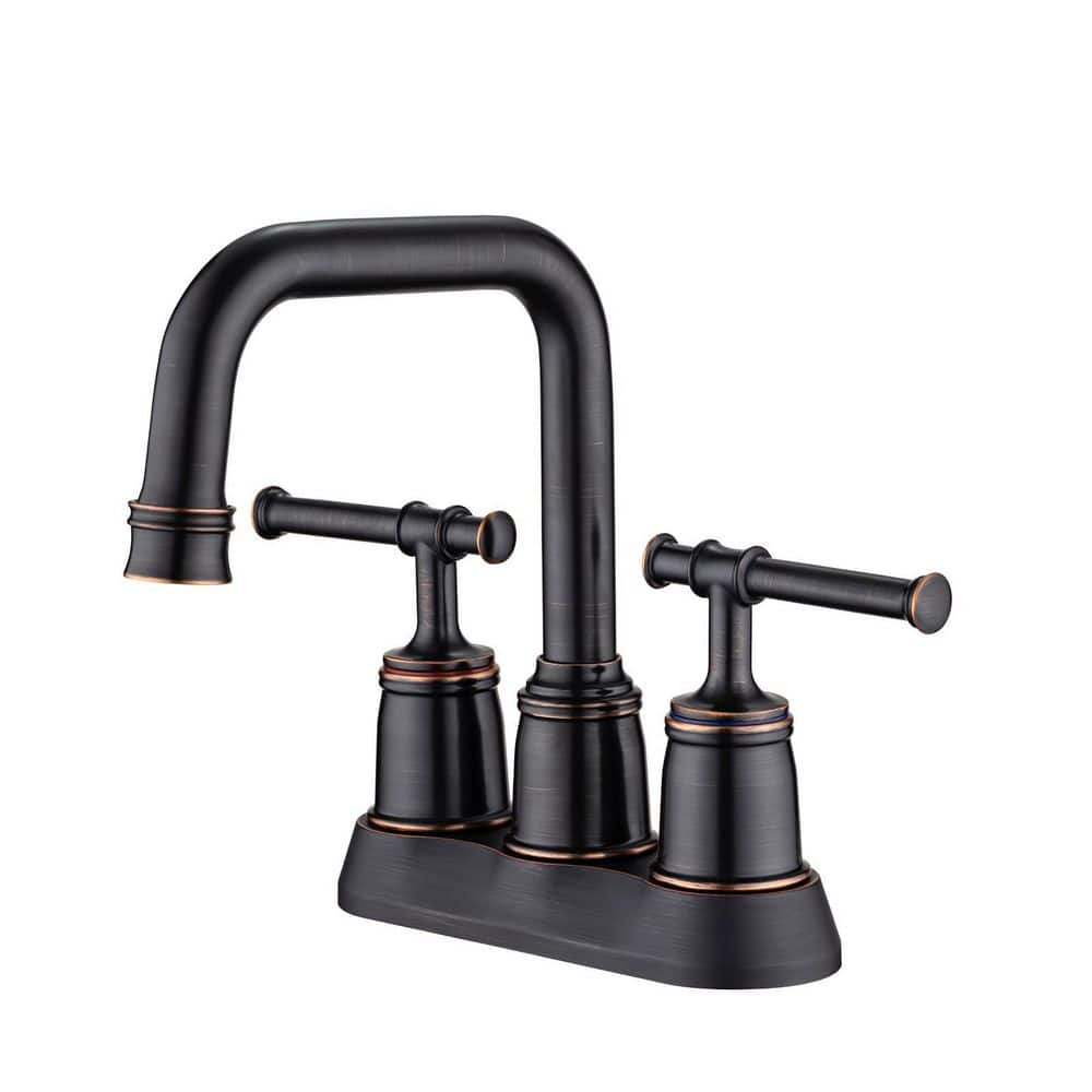 Flynama 4 Inch Centerset Double Handle High Arc Bathroom Sink Faucet with Lift Rod Drain in Oil