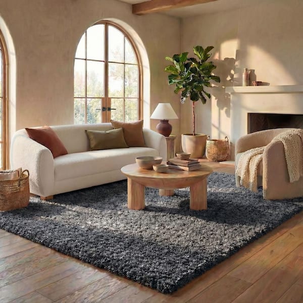 California Shag Dark Gray 8 ft. x 10 ft. Solid Area Rug