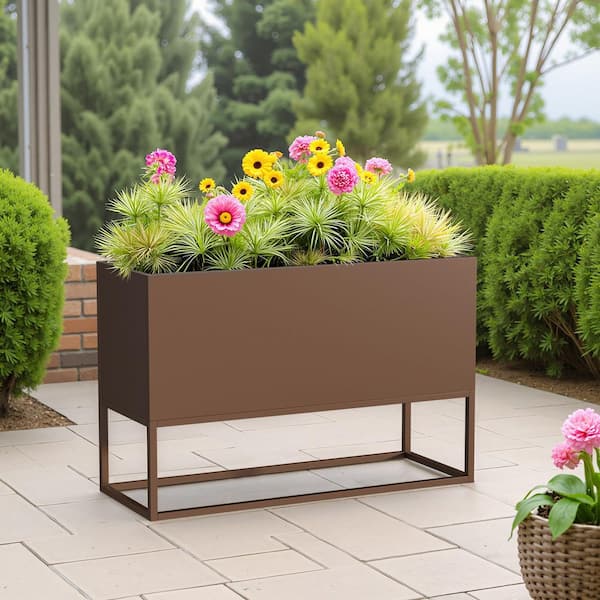Unbranded 47 x 18 x 19 in. Brown Large Metal Rectangular Planter with Shelves and Drainage Holes