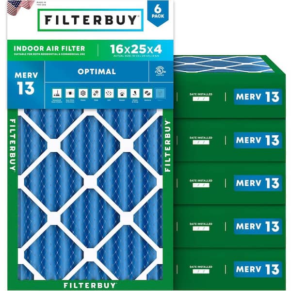 16 in. x 25 in. x 4 in. MERV 13 (FPR 10) Health Defense Pleated HVAC AC Furnace Air Filters Replacement (6-Pack)