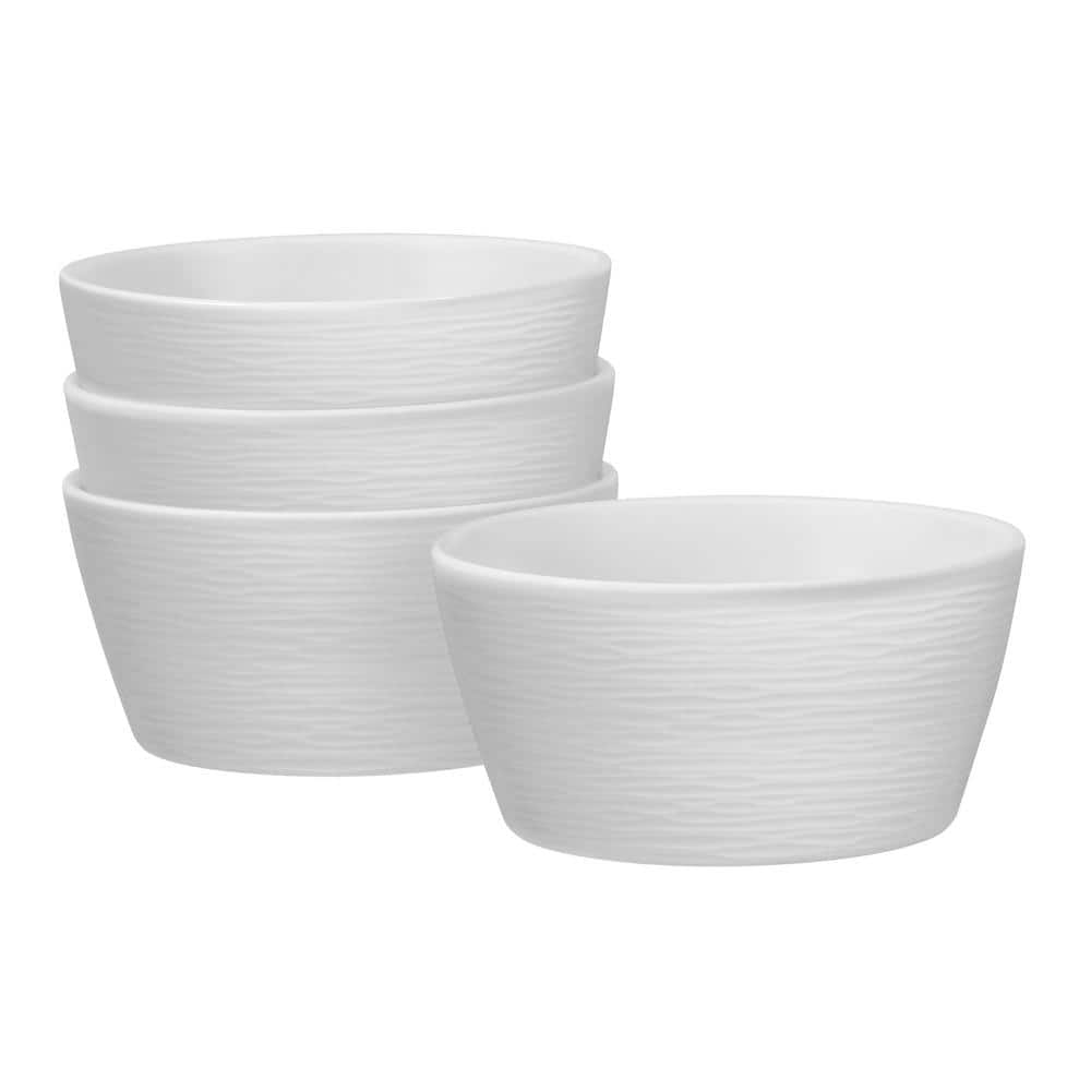 White Textured Ceramic Soup and Cereal Bowls, Set of 4