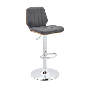 Sabine Gray Adjustable Swivel Faux Leather with Walnut Back and Chrome Bar Stool